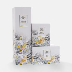 gorgeous gold foiled leaf design presentation packaging for candles and reed diffusers