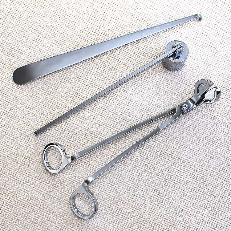 chrome candle tools consisting of a snuffer, wick trimmer and dipper